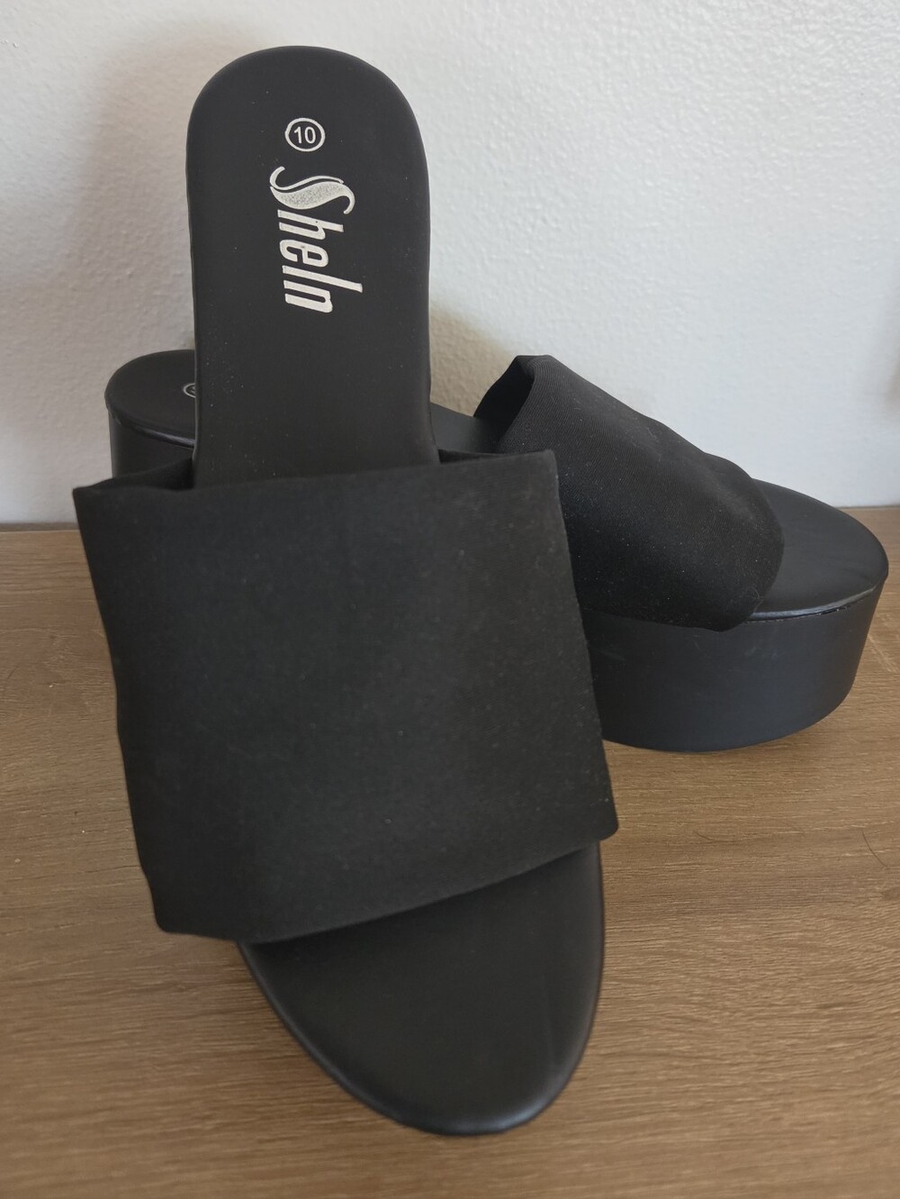 Shein Black Platform Slide Mules View 2